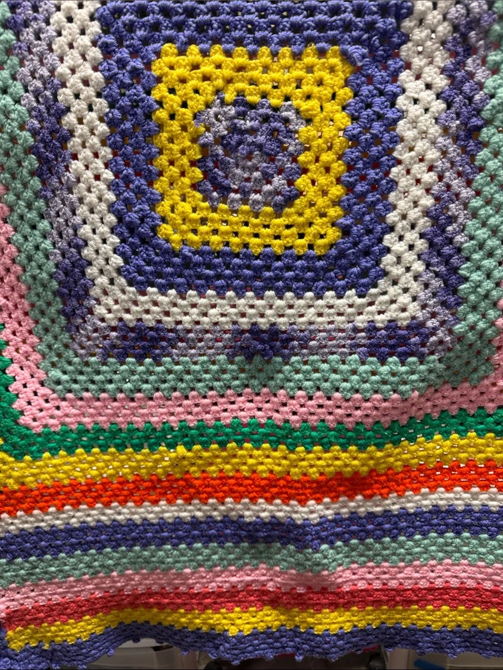 Colorful Multicolor Crochet Lap Blanket - Bright Striped Afghan Picot Edges